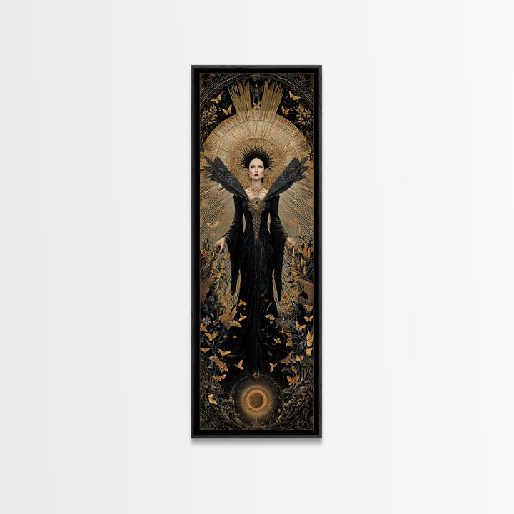The Moth-Winged Empress, Tall Narrow Wall Art, Dark Fantasy Wall Art, Canvas Print, Halloween Wall Decor, Gothic Home Decor