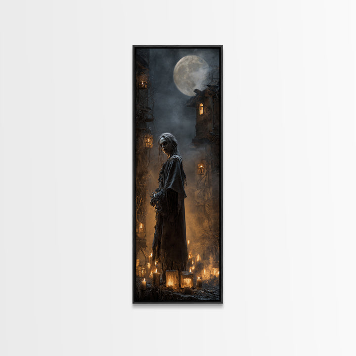 The Ash-Covered Oracle, Tall Narrow Wall Art, Macabre Wall Art, Framed Canvas Print, Halloween Wall Decor, Gothic Home Decor