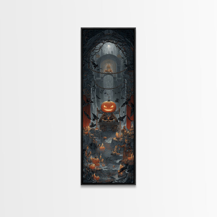 The Pumpkin-Headed Tea Merchant, Tall Narrow Wall Art, Spooky Home Decor, Canvas Print, Halloween Wall Decor, Gothic Home Decor