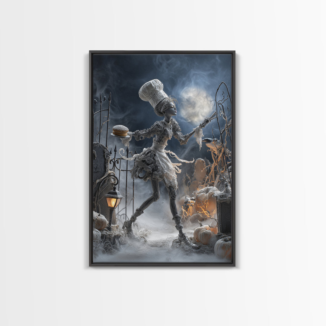The Ghost Bakery, Vertical Wall Art, Haunted Gothic Art, Framed Canvas Print, Halloween Wall Decor, Gothic Home Decor, Statement Wall Art