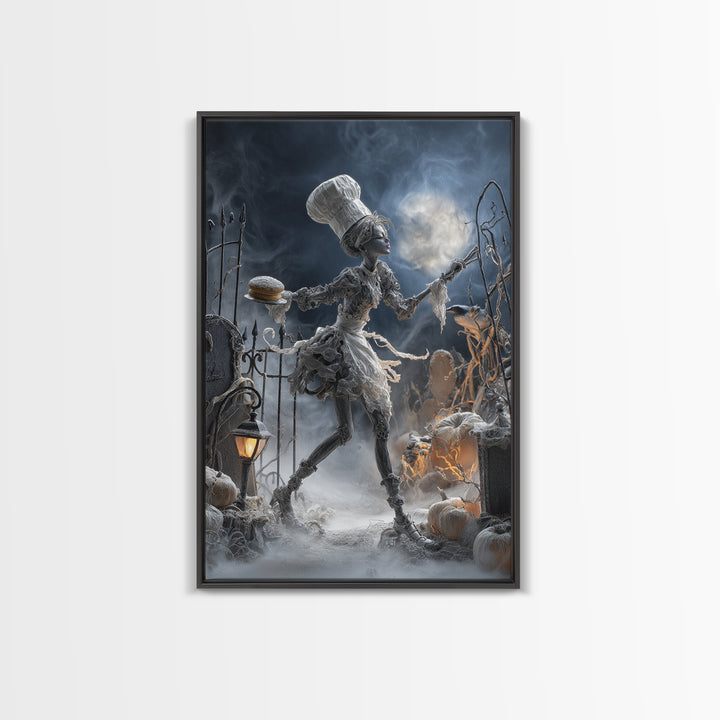 The Ghost Bakery, Vertical Wall Art, Haunted Gothic Art, Framed Canvas Print, Halloween Wall Decor, Gothic Home Decor, Statement Wall Art