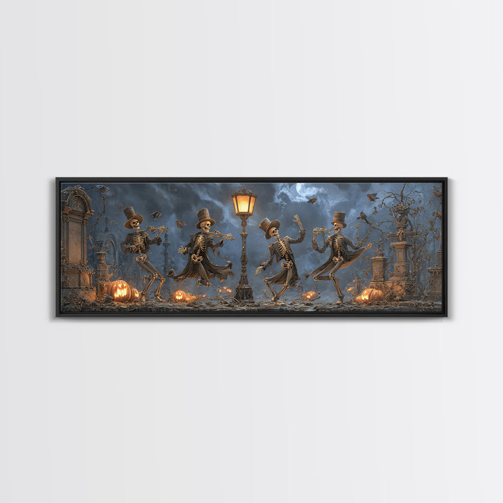 The Skeleton Barbershop Quartet, Extra Wide Wall Art, Gothic Horror Wall Art, Framed Canvas Print, Halloween Wall Decor, Gothic Home Decor