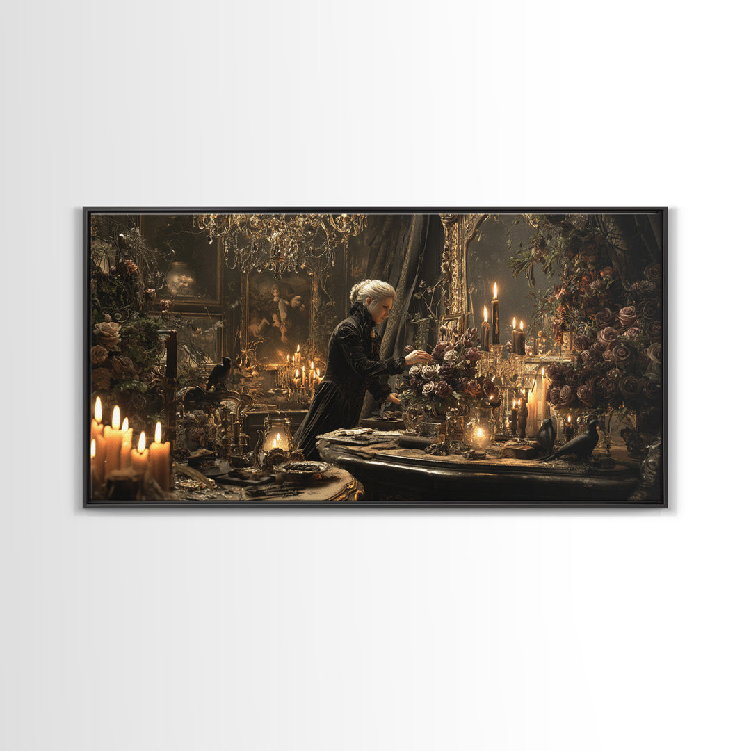 The Vampire Florist, Wide Panoramic Art, Dark Halloween Decor, Canvas Print, Halloween Wall Decor, Gothic Home Decor, Macabre Wall Art