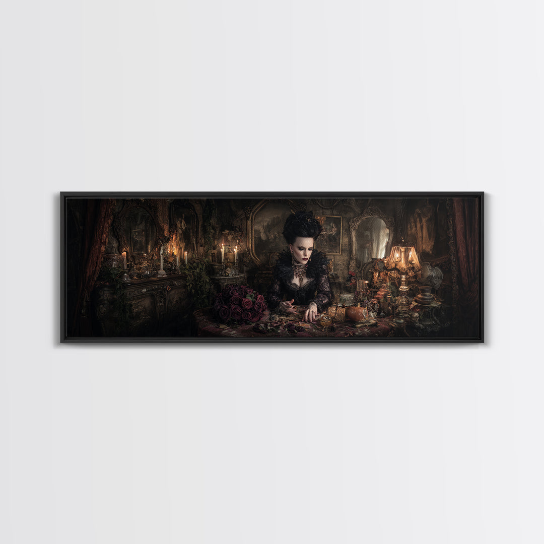 The Vampire Florist, Extra Wide Wall Art, Dark Fantasy Wall Art, Canvas Print, Halloween Wall Decor, Gothic Home Decor, Halloween Wall Art
