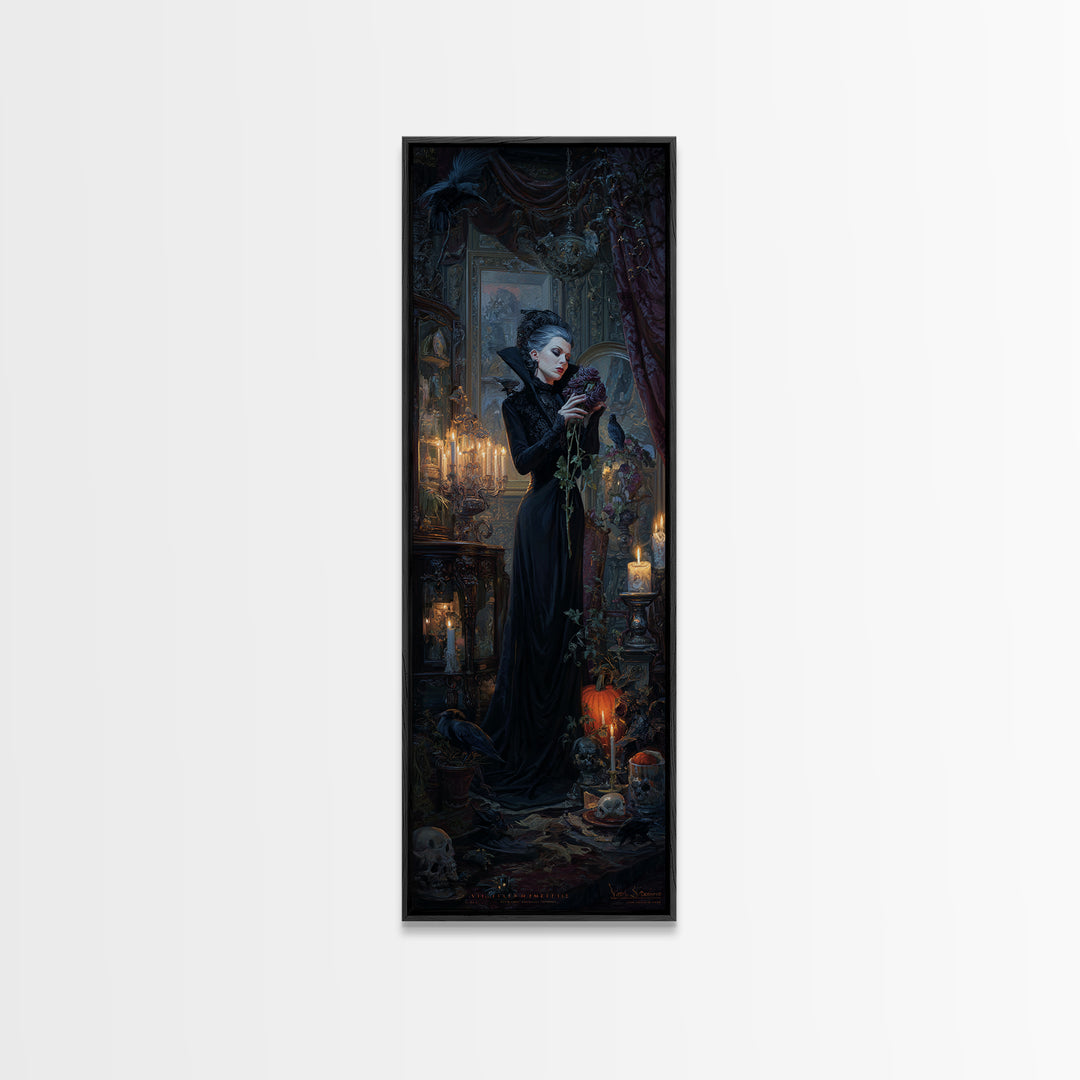 The Vampire Florist, Tall Narrow Wall Art, Spooky Home Decor, Canvas Print, Halloween Wall Decor, Gothic Home Decor, Macabre Wall Art