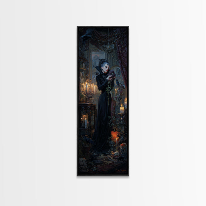 The Vampire Florist, Tall Narrow Wall Art, Spooky Home Decor, Canvas Print, Halloween Wall Decor, Gothic Home Decor, Macabre Wall Art