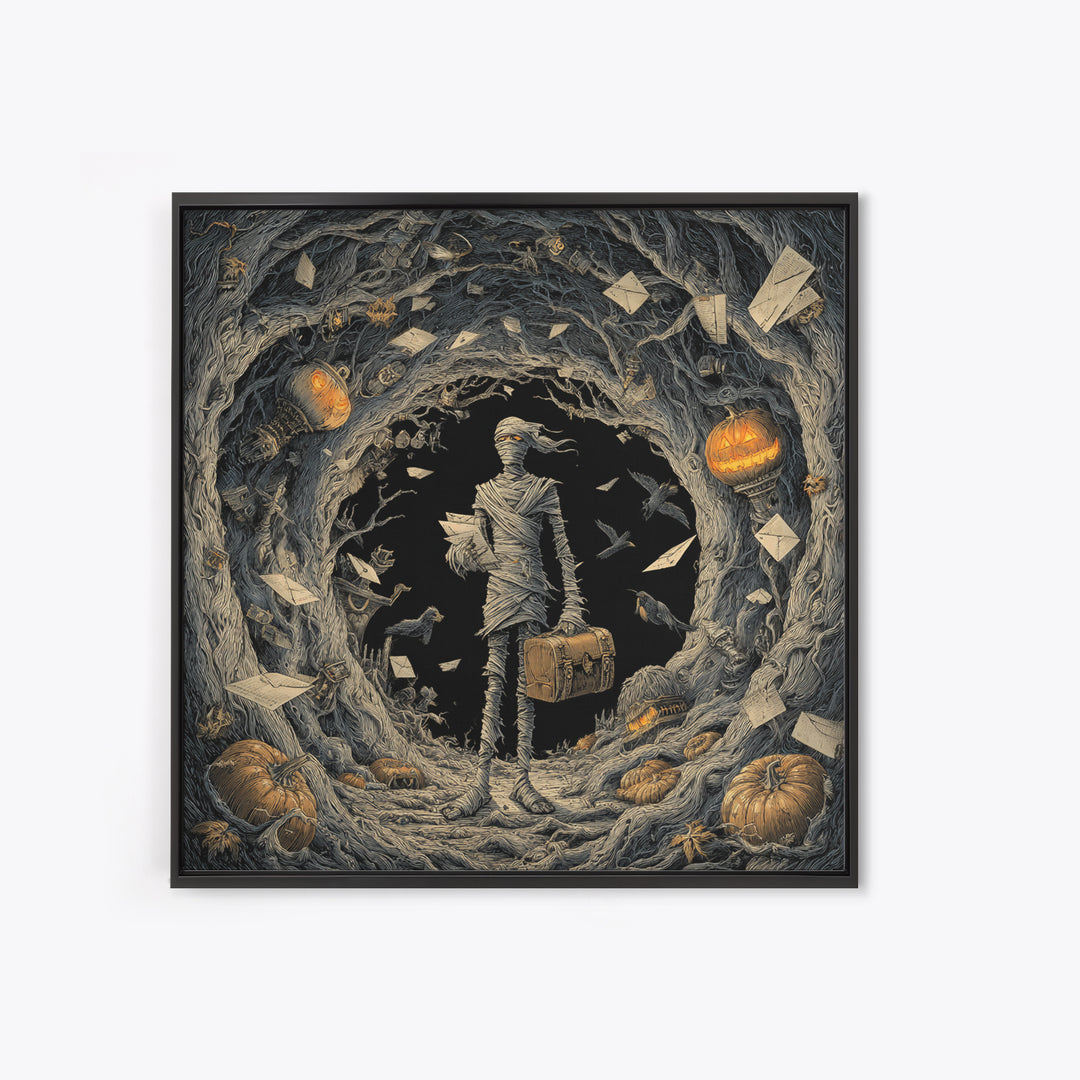 The Mummy Mail Carrier, Square Wall Art, Dark Fantasy Wall Art, Canvas Print, Halloween Wall Decor, Gothic Home Decor, Spooky Wall Decor