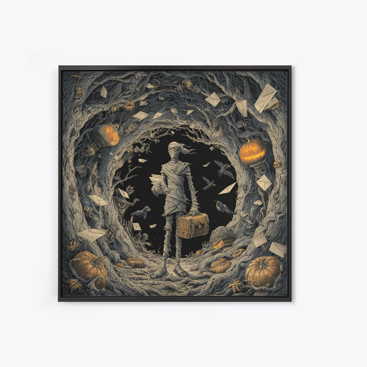 The Mummy Mail Carrier, Square Wall Art, Dark Fantasy Wall Art, Canvas Print, Halloween Wall Decor, Gothic Home Decor, Spooky Wall Decor