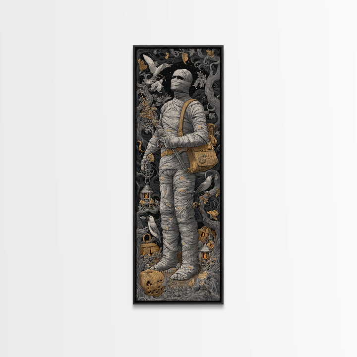 The Mummy Mail Carrier, Tall Narrow Wall Art, Dark Halloween Decor, Canvas Print, Halloween Wall Decor, Gothic Home Decor, Macabre Wall Art