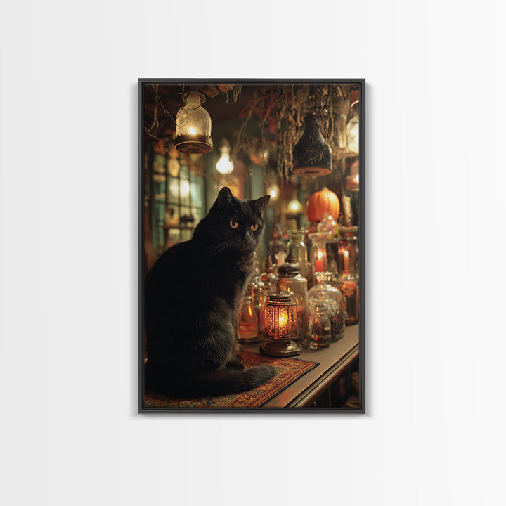 The Witch'S Cat Cafe, Vertical Wall Art, Gothic Horror Wall Art, Framed Canvas Print, Halloween Wall Decor, Gothic Home Decor