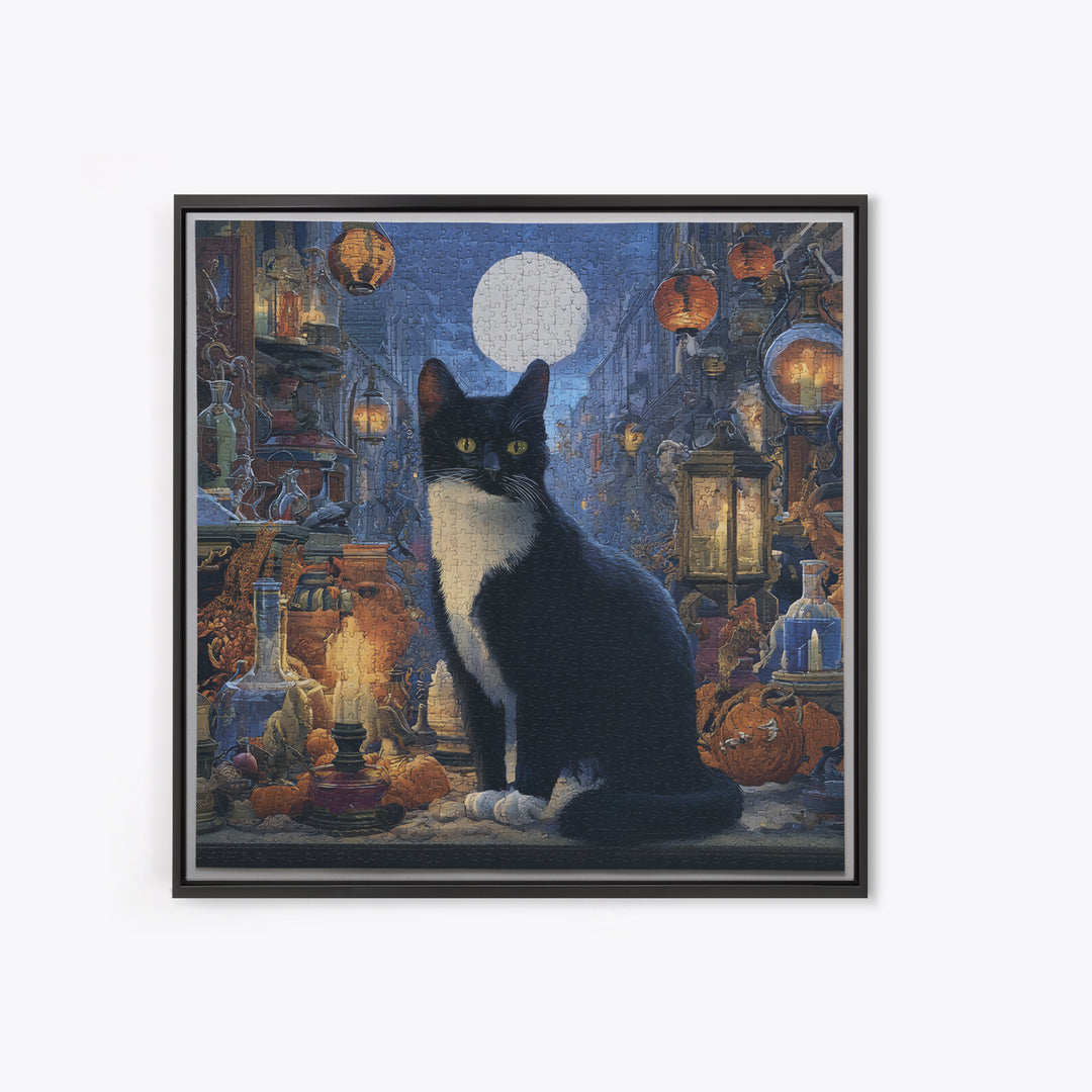 The Witch'S Cat Cafe, Square Wall Art, Haunted Gothic Art, Framed Canvas Print, Halloween Wall Decor, Gothic Home Decor, Dark Fantasy Art