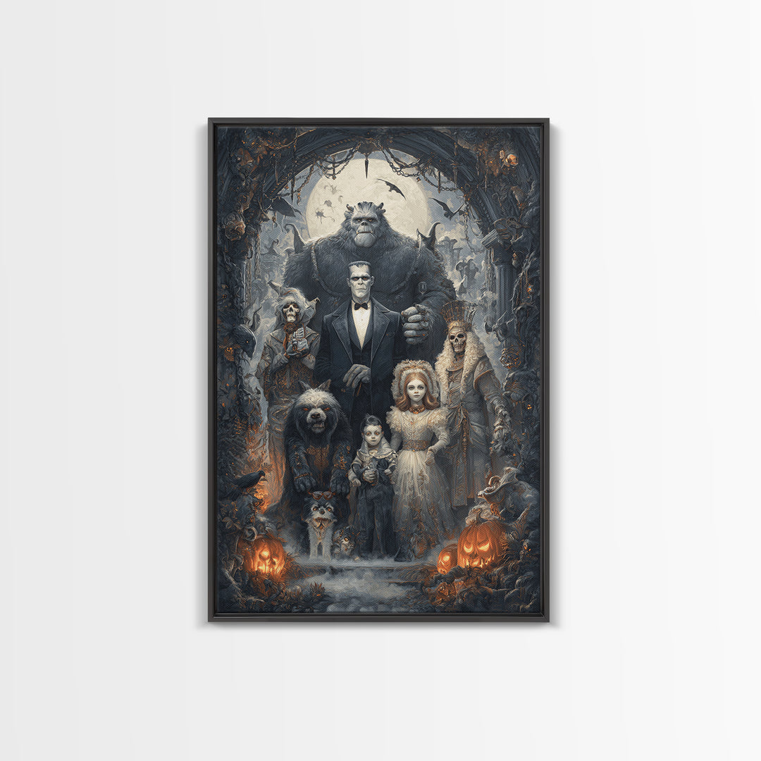 The Monster Family Portrait, Vertical Wall Art, Dark Fantasy Wall Art, Canvas Print, Halloween Wall Decor, Gothic Home Decor