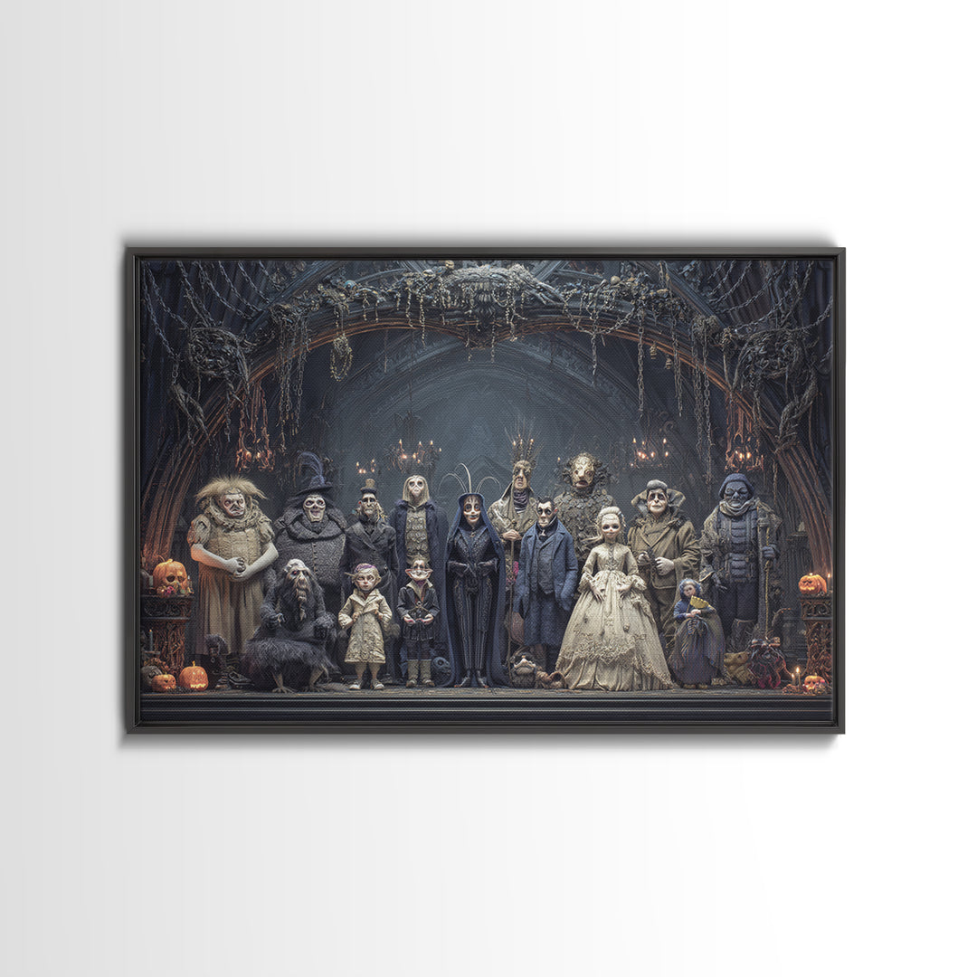 The Monster Family Portrait, Landscape Wall Art, Haunted Gothic Art, Framed Canvas Print, Halloween Wall Decor, Gothic Home Decor