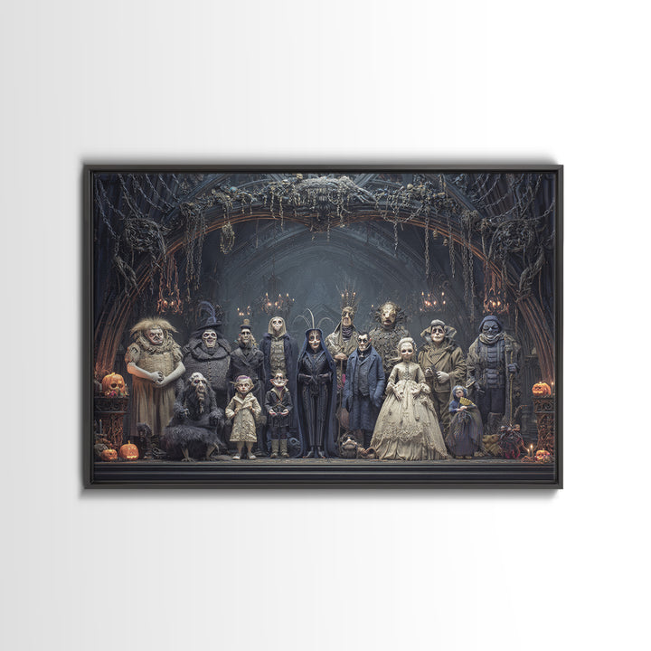 The Monster Family Portrait, Landscape Wall Art, Haunted Gothic Art, Framed Canvas Print, Halloween Wall Decor, Gothic Home Decor