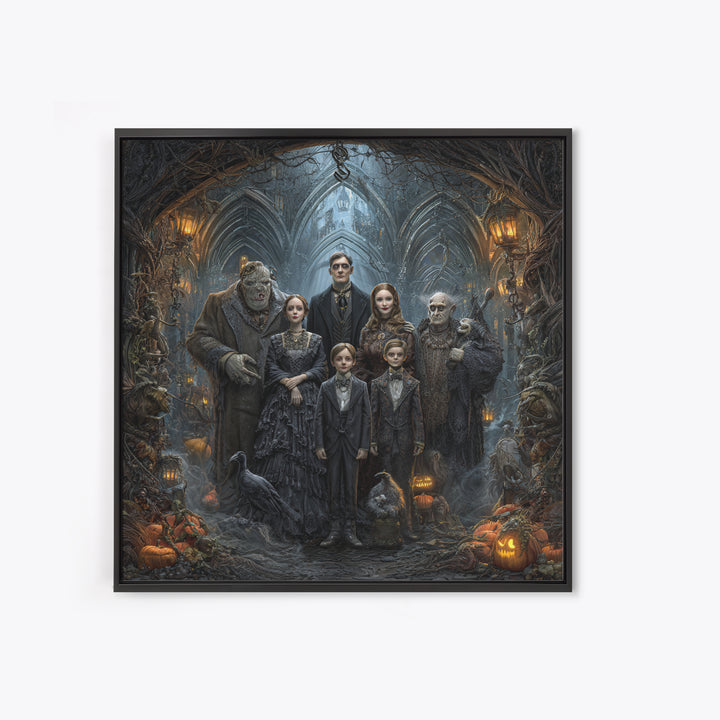 The Monster Family Portrait, Square Wall Art, Gothic Horror Wall Art, Framed Canvas Print, Halloween Wall Decor, Gothic Home Decor