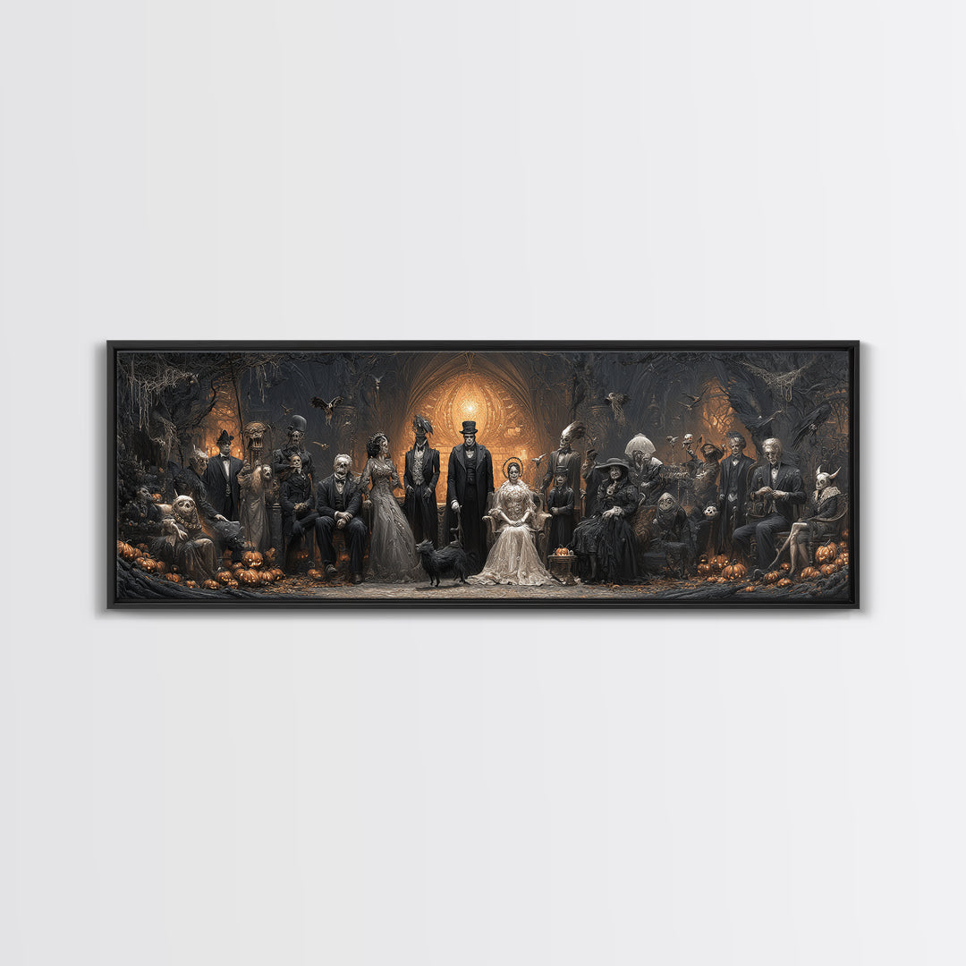 The Monster Family Portrait, Extra Wide Wall Art, Haunted Gothic Art, Framed Canvas Print, Halloween Wall Decor, Gothic Home Decor