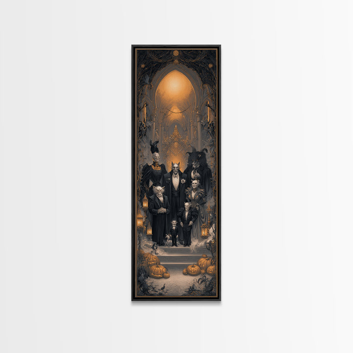 The Monster Family Portrait, Tall Narrow Wall Art, Spooky Home Decor, Canvas Print, Halloween Wall Decor, Gothic Home Decor