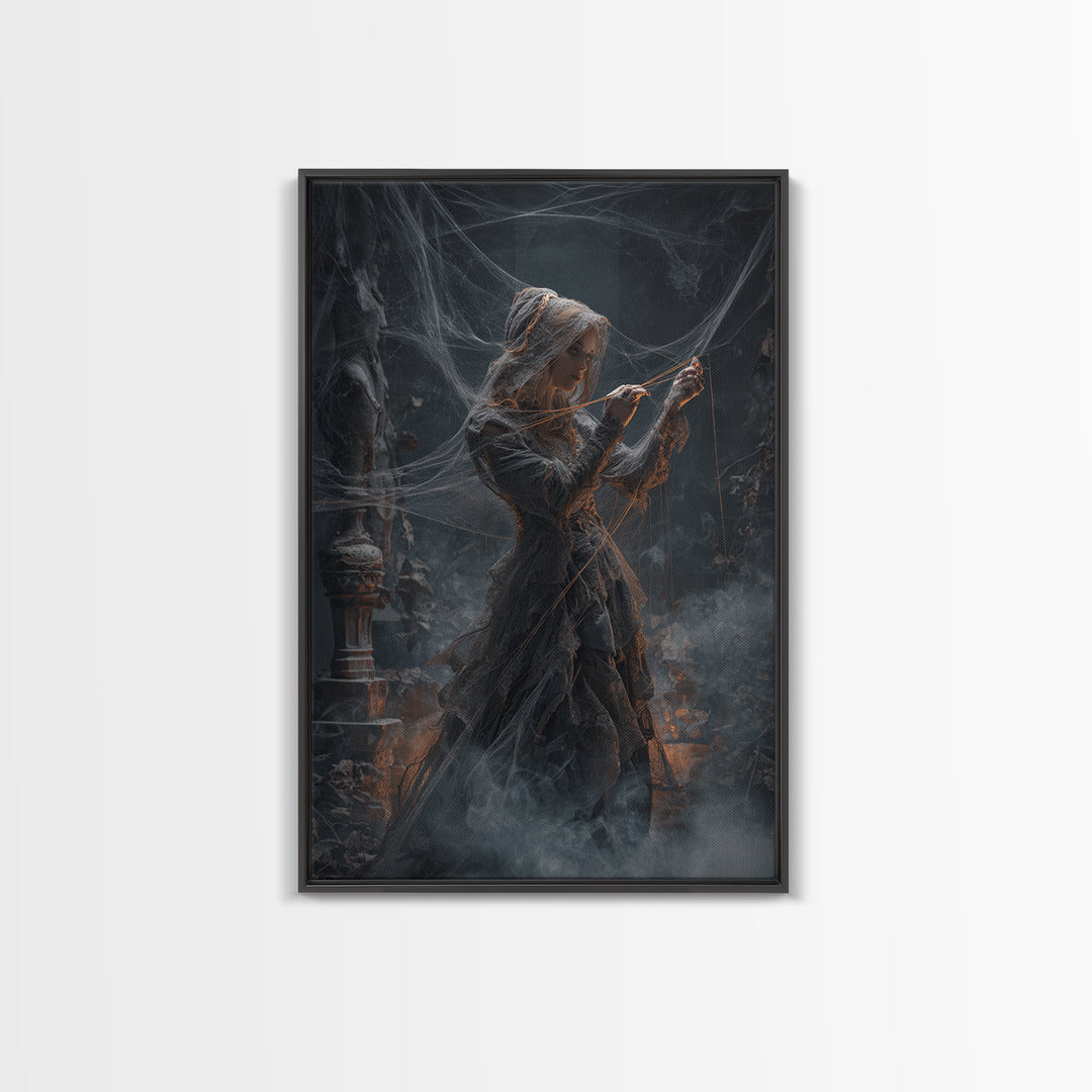 The Spider Sewing Circle, Vertical Wall Art, Dark Halloween Decor, Canvas Print, Halloween Wall Decor, Gothic Home Decor