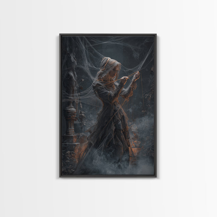 The Spider Sewing Circle, Vertical Wall Art, Dark Halloween Decor, Canvas Print, Halloween Wall Decor, Gothic Home Decor