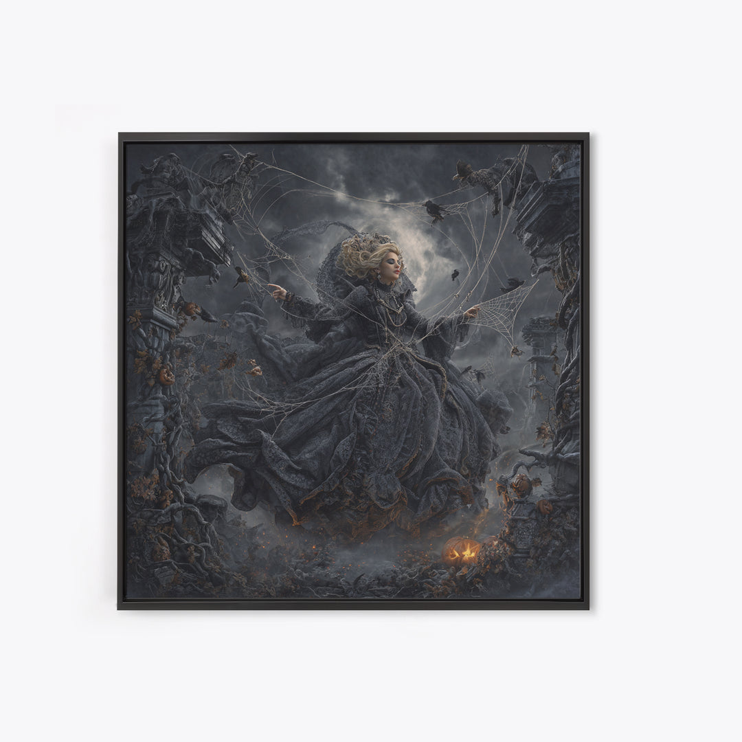The Spider Sewing Circle, Square Wall Art, Macabre Wall Art, Framed Canvas Print, Halloween Wall Decor, Gothic Home Decor, Halloween Decor