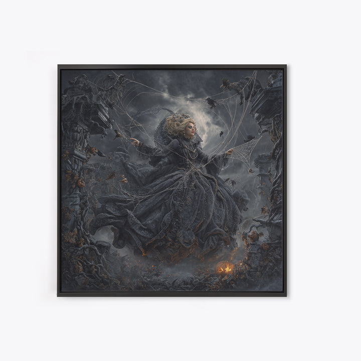 The Spider Sewing Circle, Square Wall Art, Macabre Wall Art, Framed Canvas Print, Halloween Wall Decor, Gothic Home Decor, Halloween Decor