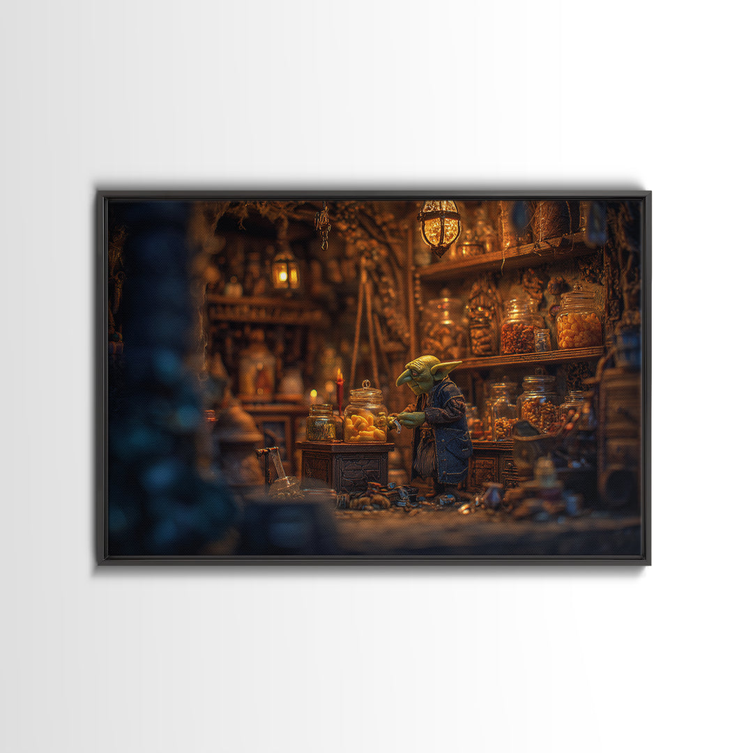 The Goblin Candy Shop, Landscape Wall Art, Haunted Gothic Art, Framed Canvas Print, Halloween Wall Decor, Gothic Home Decor