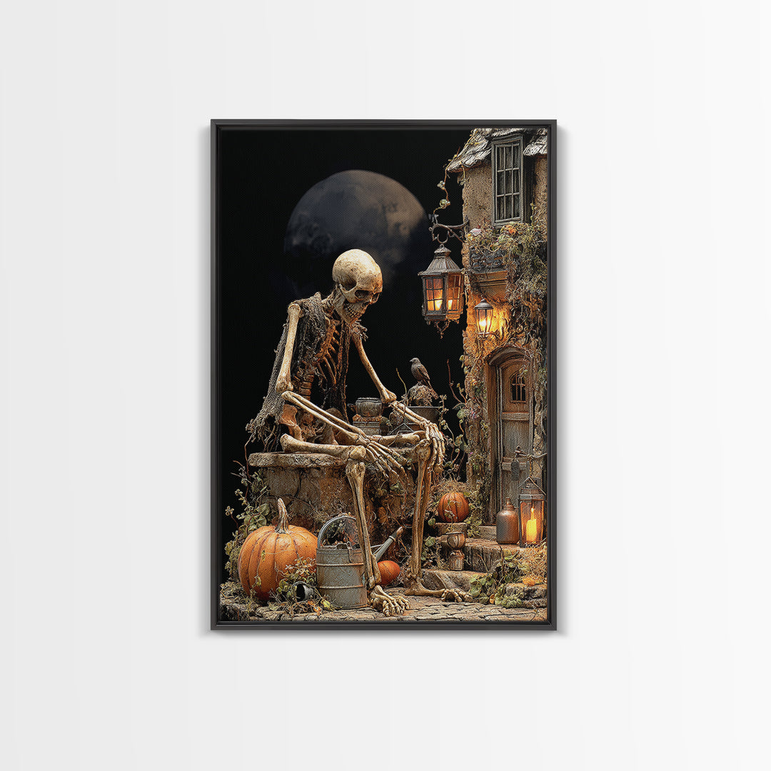 The Skeleton Gardeners, Vertical Wall Art, Spooky Home Decor, Canvas Print, Halloween Wall Decor, Gothic Home Decor, Statement Wall Art