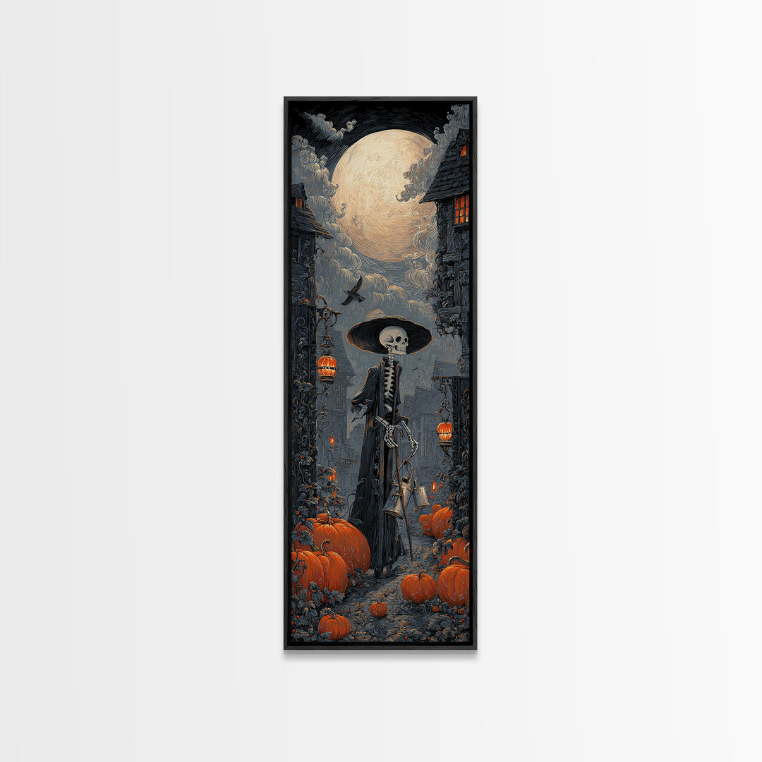 The Skeleton Gardeners, Tall Narrow Wall Art, Haunted Gothic Art, Framed Canvas Print, Halloween Wall Decor, Gothic Home Decor