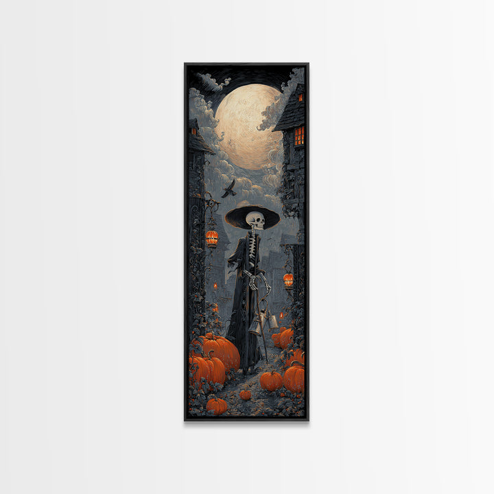 The Skeleton Gardeners, Tall Narrow Wall Art, Haunted Gothic Art, Framed Canvas Print, Halloween Wall Decor, Gothic Home Decor