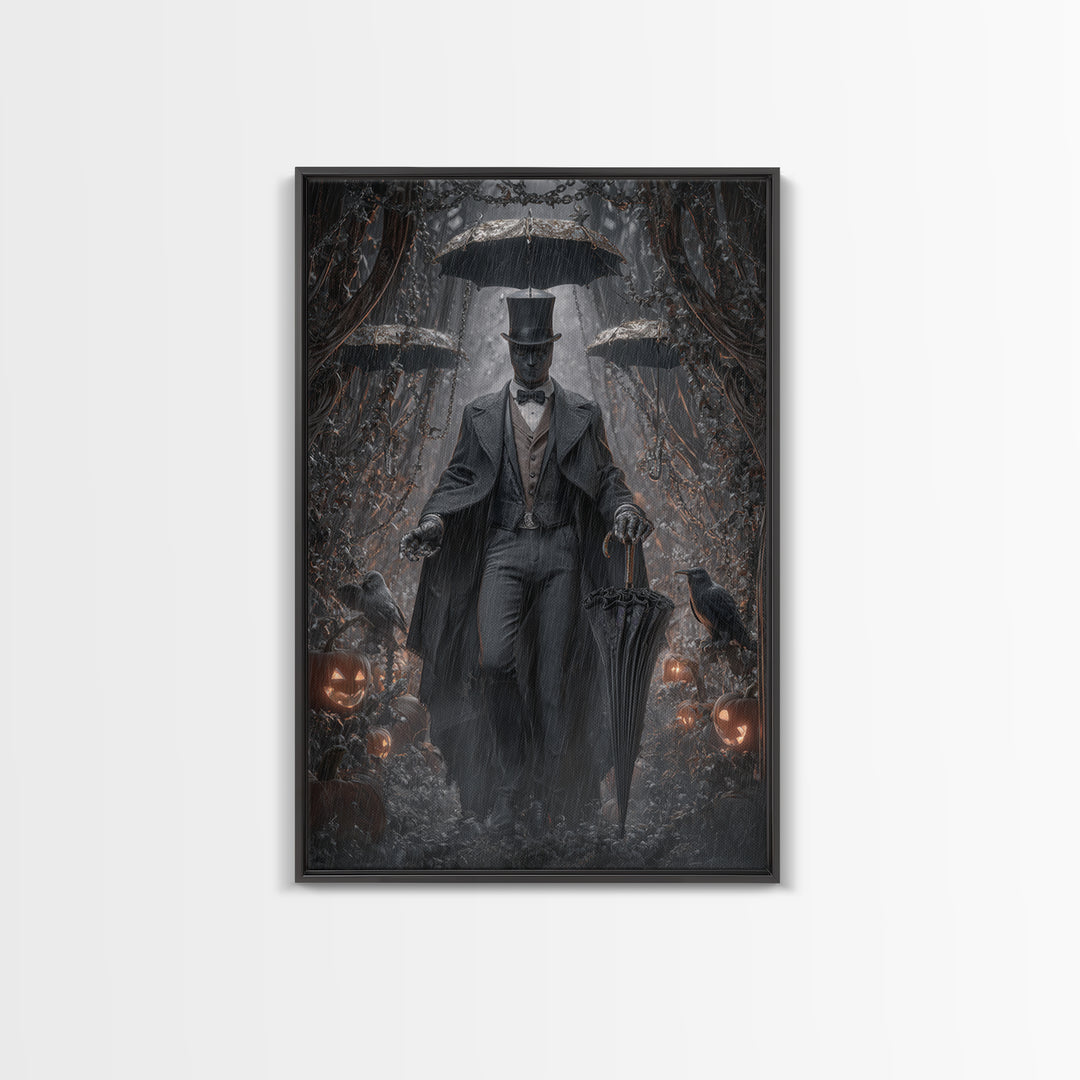 The Bat Umbrella Salesman, Vertical Wall Art, Dark Halloween Decor, Canvas Print, Halloween Wall Decor, Gothic Home Decor