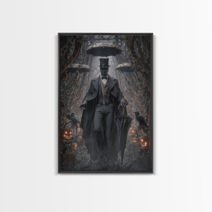 The Bat Umbrella Salesman, Vertical Wall Art, Dark Halloween Decor, Canvas Print, Halloween Wall Decor, Gothic Home Decor