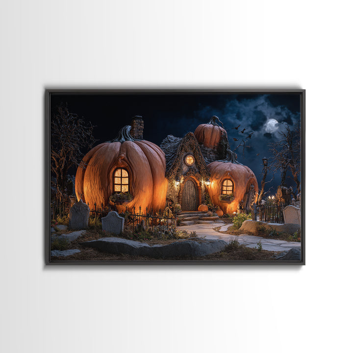 The Pumpkin-House Neighborhood, Landscape Wall Art, Dark Halloween Decor, Canvas Print, Halloween Wall Decor, Gothic Home Decor