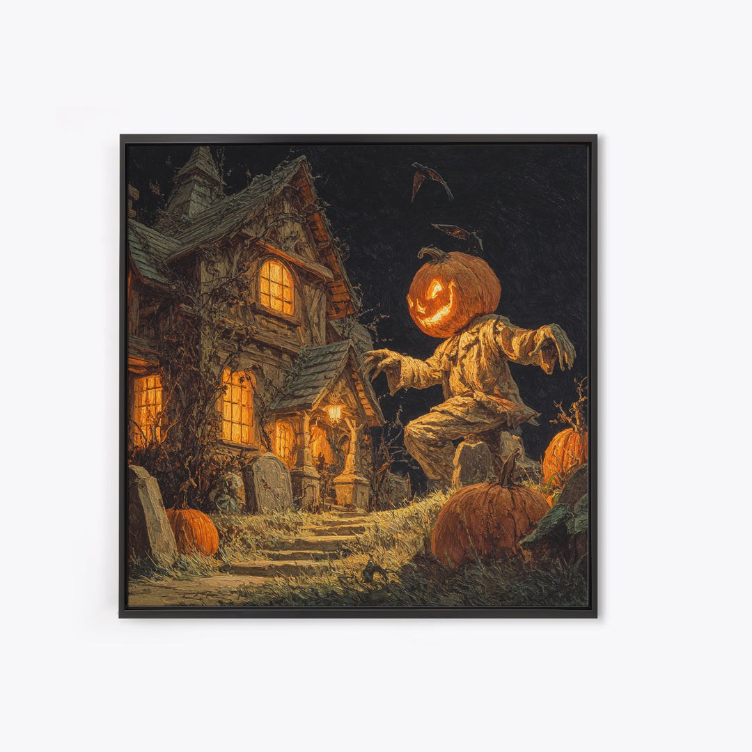 The Pumpkin-House Neighborhood, Square Wall Art, Dark Fantasy Wall Art, Canvas Print, Halloween Wall Decor, Gothic Home Decor