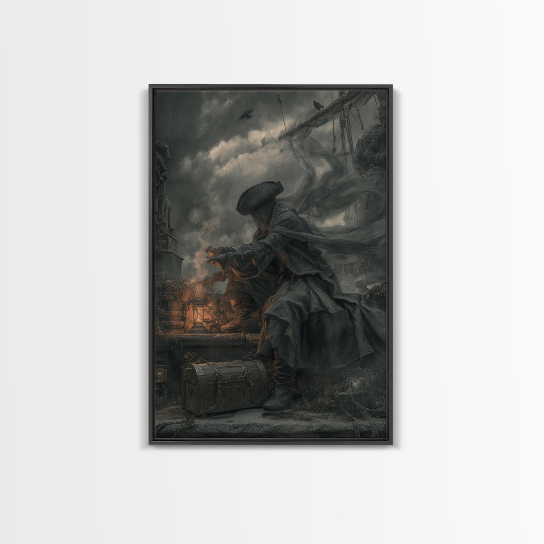 The Ghost Pirate Picnic, Vertical Wall Art, Dark Fantasy Wall Art, Canvas Print, Halloween Wall Decor, Gothic Home Decor, Horror Wall Art