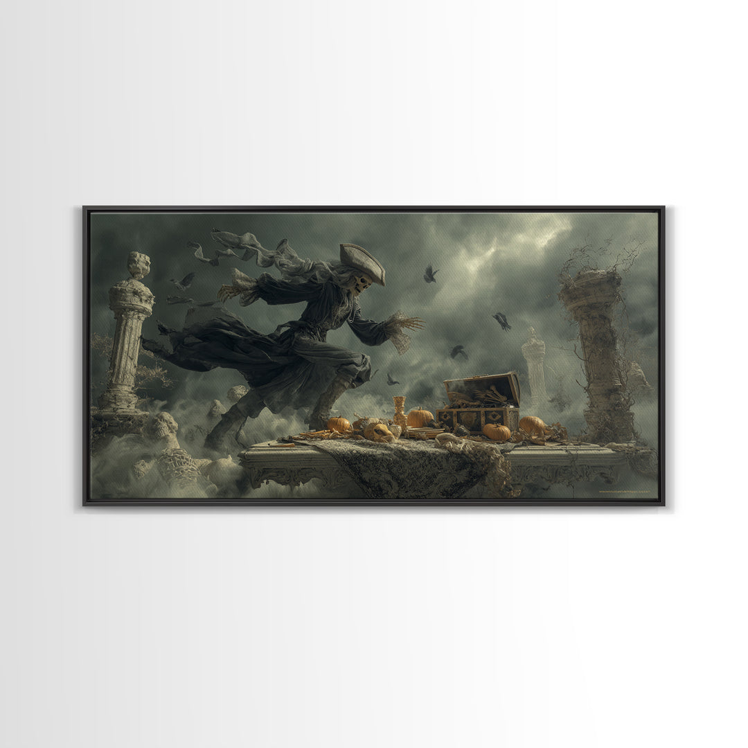 The Ghost Pirate Picnic, Wide Panoramic Art, Haunted Gothic Art, Framed Canvas Print, Halloween Wall Decor, Gothic Home Decor