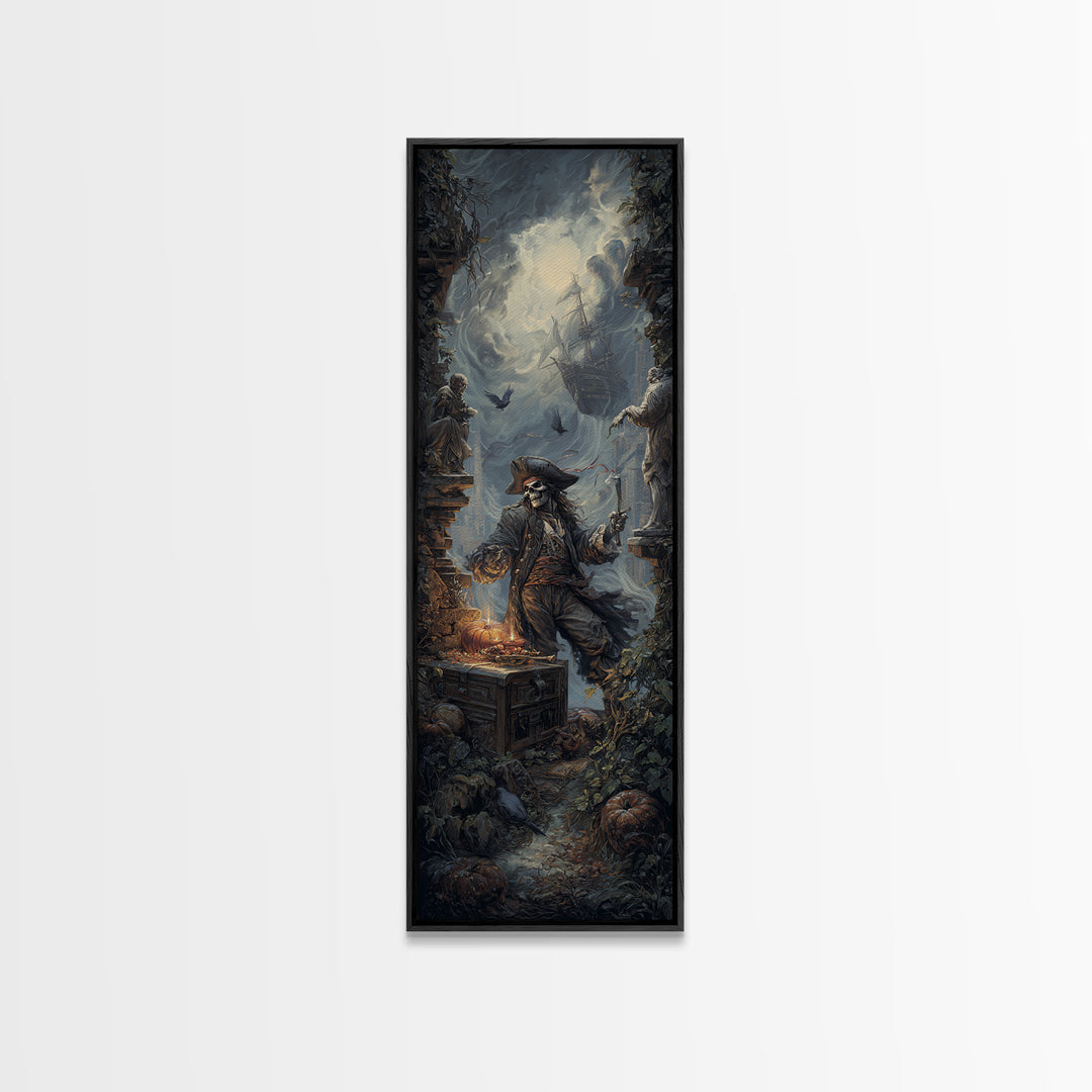 The Ghost Pirate Picnic, Tall Narrow Wall Art, Dark Fantasy Wall Art, Canvas Print, Halloween Wall Decor, Gothic Home Decor