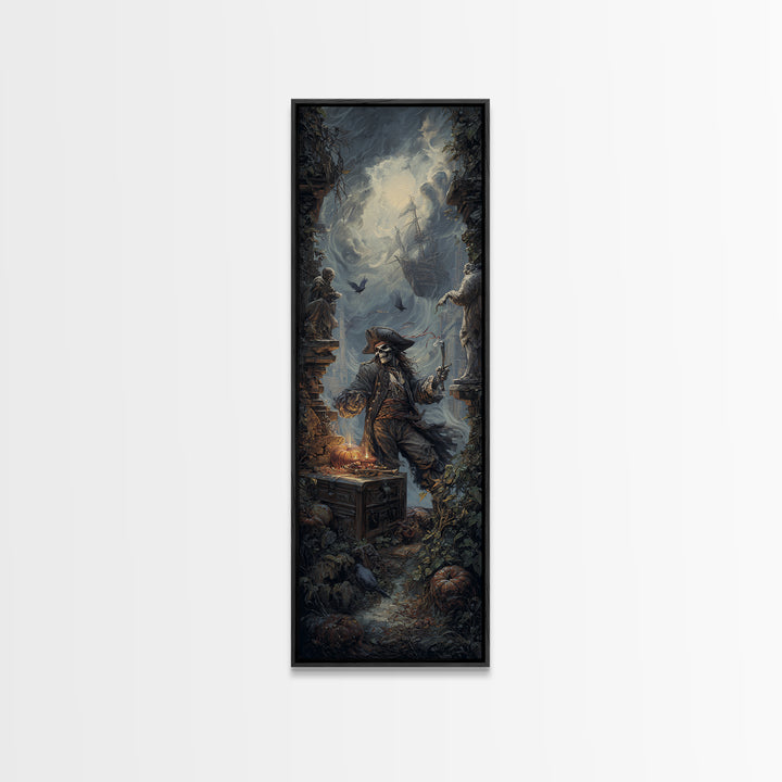The Ghost Pirate Picnic, Tall Narrow Wall Art, Dark Fantasy Wall Art, Canvas Print, Halloween Wall Decor, Gothic Home Decor