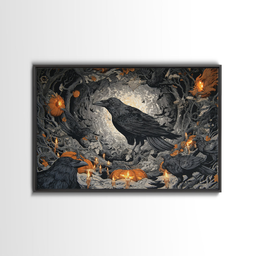 The Raven Post Office, Landscape Wall Art, Macabre Wall Art, Framed Canvas Print, Halloween Wall Decor, Gothic Home Decor