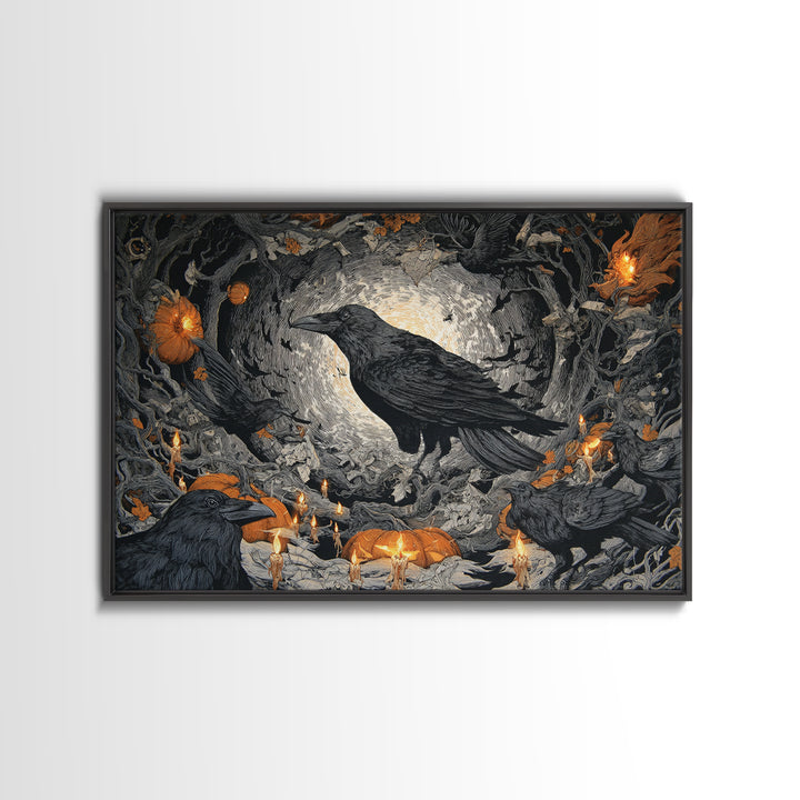 The Raven Post Office, Landscape Wall Art, Macabre Wall Art, Framed Canvas Print, Halloween Wall Decor, Gothic Home Decor