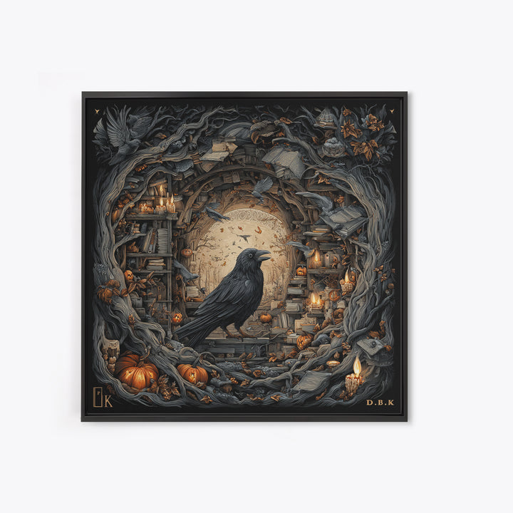 The Raven Post Office, Square Wall Art, Haunted Gothic Art, Framed Canvas Print, Halloween Wall Decor, Gothic Home Decor, Statement Wall Art