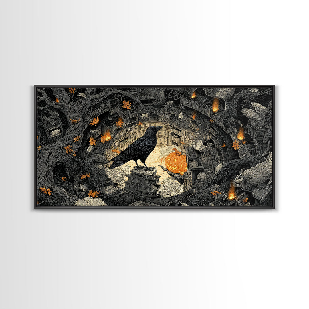 The Raven Post Office, Wide Panoramic Art, Spooky Home Decor, Canvas Print, Halloween Wall Decor, Gothic Home Decor, Halloween Wall Art