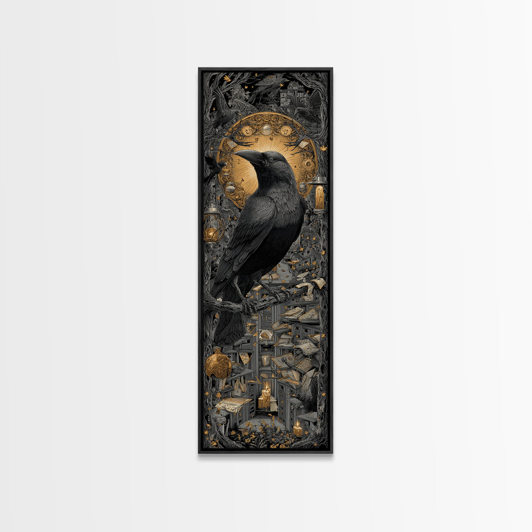 The Raven Post Office, Tall Narrow Wall Art, Gothic Horror Wall Art, Framed Canvas Print, Halloween Wall Decor, Gothic Home Decor