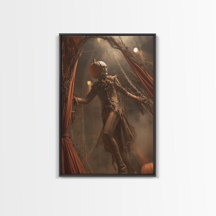 The Jack-O'-Lantern Circus, Vertical Wall Art, Gothic Horror Wall Art, Framed Canvas Print, Halloween Wall Decor, Gothic Home Decor