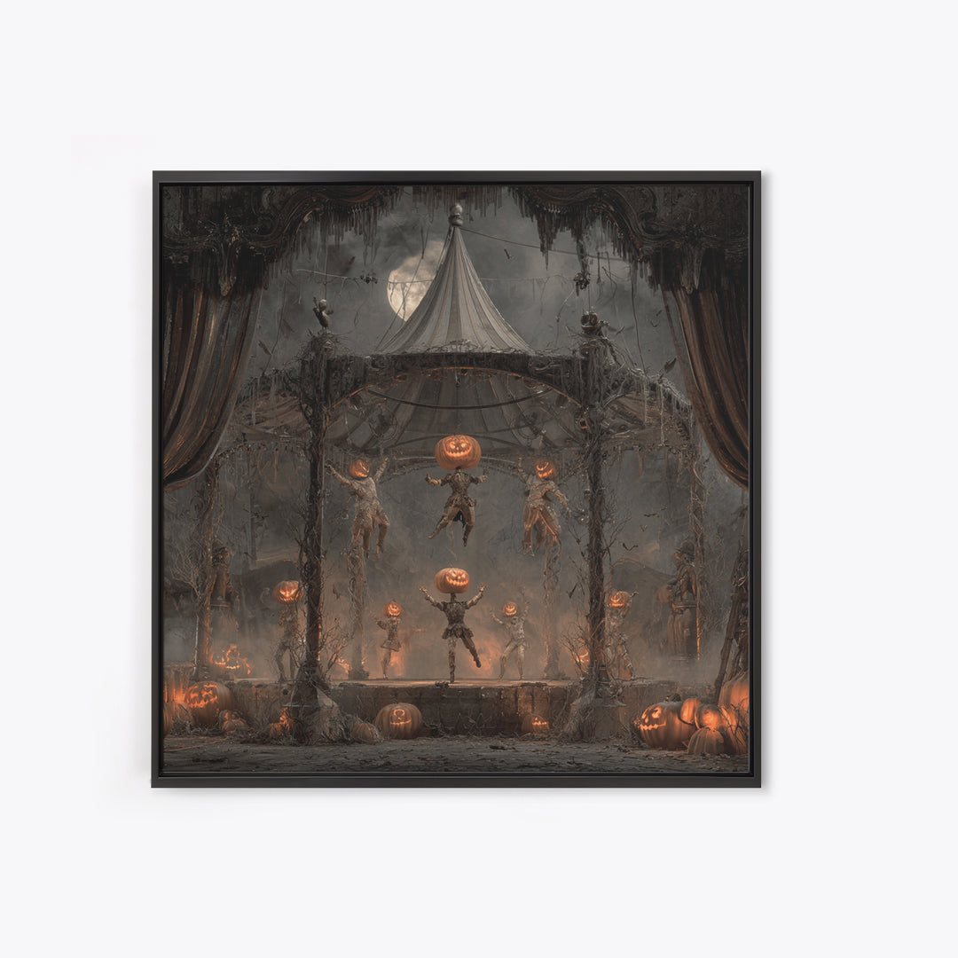 The Jack-O'-Lantern Circus, Square Wall Art, Haunted Gothic Art, Framed Canvas Print, Halloween Wall Decor, Gothic Home Decor