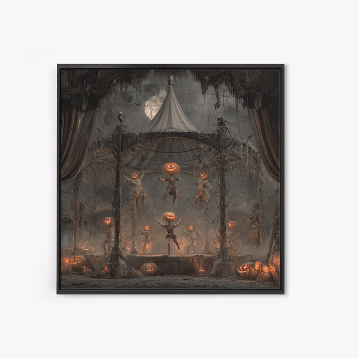 The Jack-O'-Lantern Circus, Square Wall Art, Haunted Gothic Art, Framed Canvas Print, Halloween Wall Decor, Gothic Home Decor