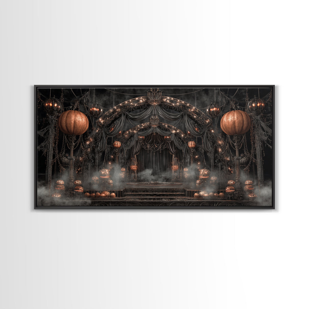 The Jack-O'-Lantern Circus, Wide Panoramic Art, Spooky Home Decor, Canvas Print, Halloween Wall Decor, Gothic Home Decor, Macabre Wall Art