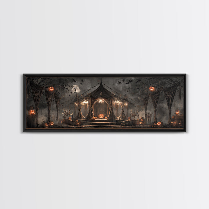 The Jack-O'-Lantern Circus, Extra Wide Wall Art, Macabre Wall Art, Framed Canvas Print, Halloween Wall Decor, Gothic Home Decor