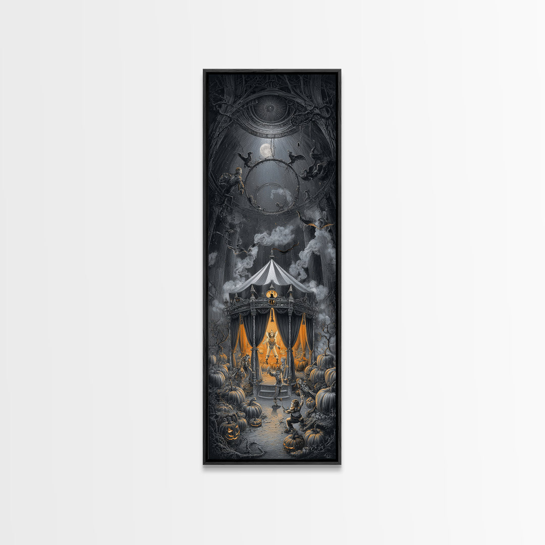 The Jack-O'-Lantern Circus, Tall Narrow Wall Art, Gothic Horror Wall Art, Framed Canvas Print, Halloween Wall Decor, Gothic Home Decor