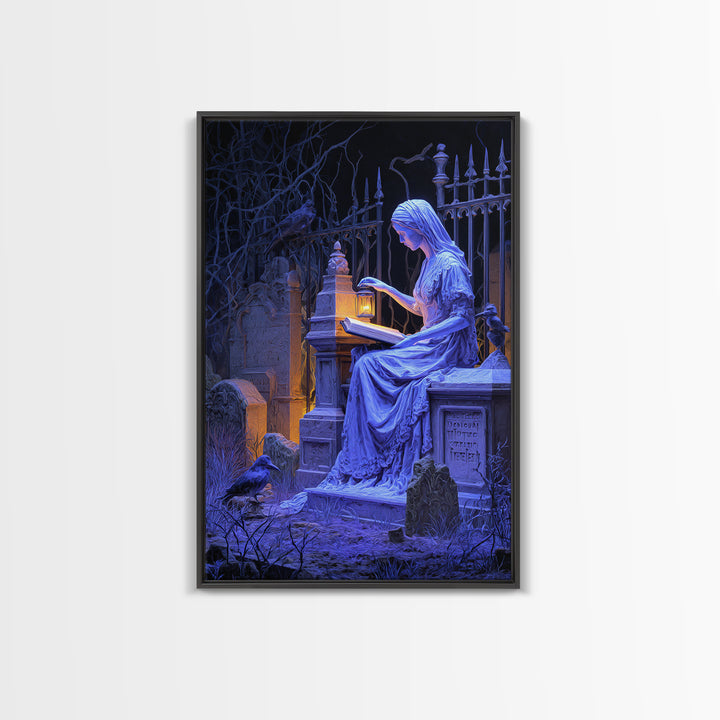 The Graveyard Book Club, Vertical Wall Art, Macabre Wall Art, Framed Canvas Print, Halloween Wall Decor, Gothic Home Decor