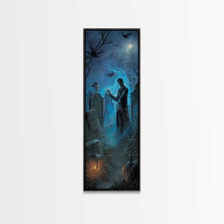 The Graveyard Book Club, Tall Narrow Wall Art, Haunted Gothic Art, Framed Canvas Print, Halloween Wall Decor, Gothic Home Decor